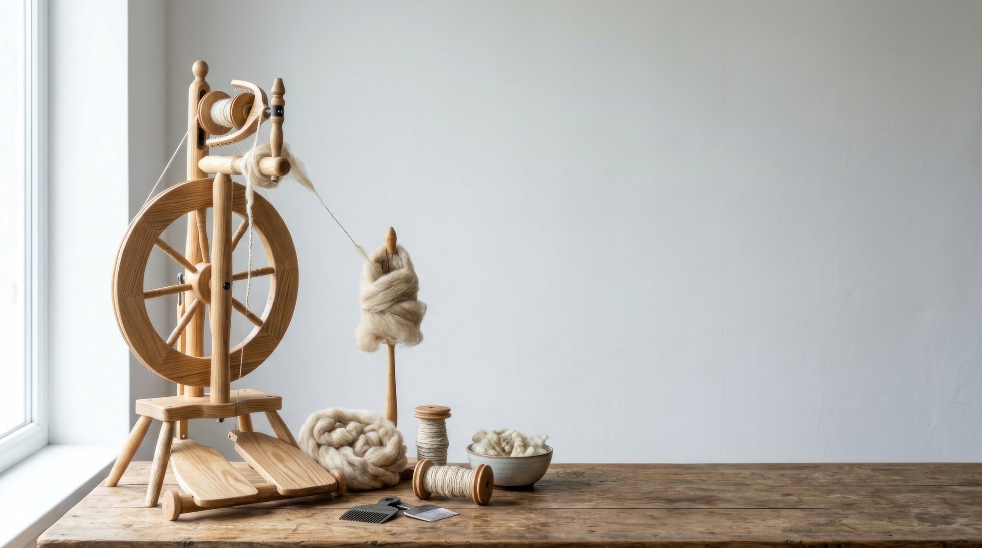 Interno laboratorio con telaio e luce naturale